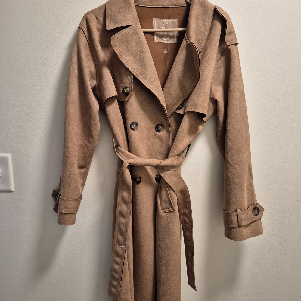 Love For Humanity  Tan Trench Coat with Adjustable Cuff Straps